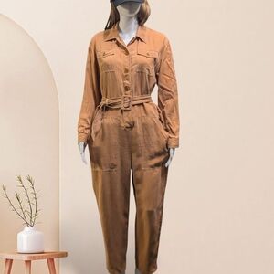 Stylish Tan Button-Up Jumpsuit
